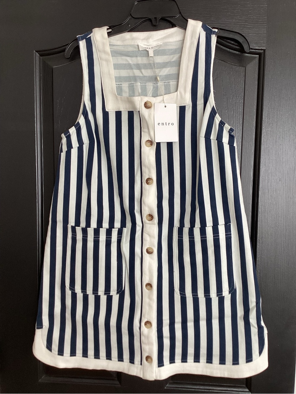 entro Navy and White Vertical Stripe Button-Front Dress